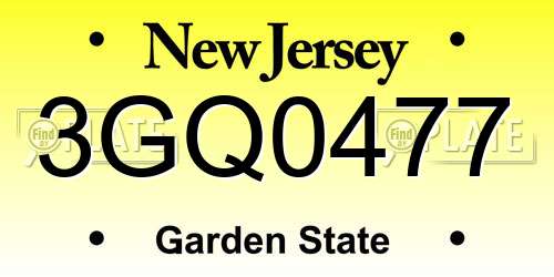 3GQ0477 New Jersey License Plate