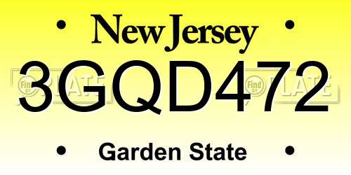3GQD472 New Jersey License Plate