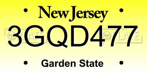 3GQD477 New Jersey License Plate