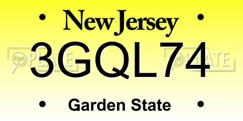 3GQL74 New Jersey License Plate
