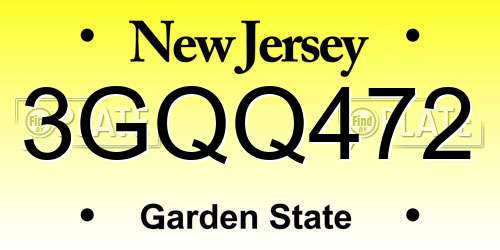 3GQQ472 New Jersey License Plate