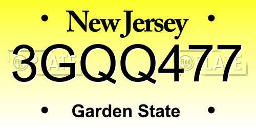 3GQQ477 New Jersey License Plate