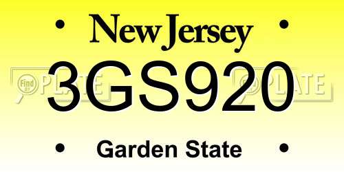 3GS920 New Jersey License Plate