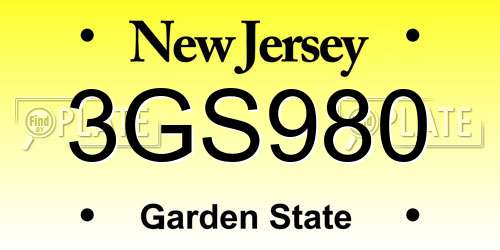 3GS980 New Jersey License Plate