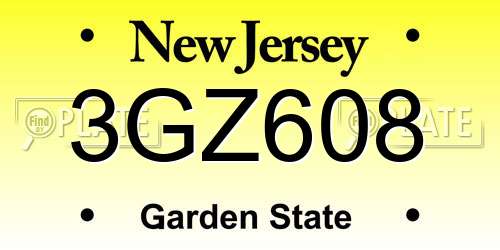 3GZ608 New Jersey License Plate