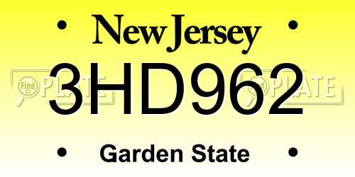 3HD962 New Jersey License Plate