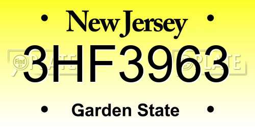 3HF3963 New Jersey License Plate