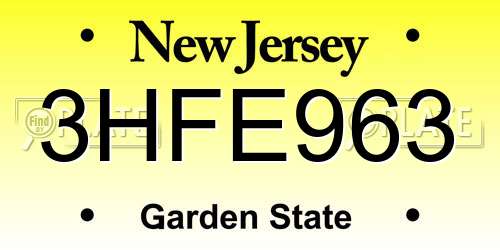 3HFE963 New Jersey License Plate