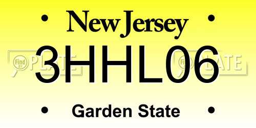 3HHL06 New Jersey License Plate
