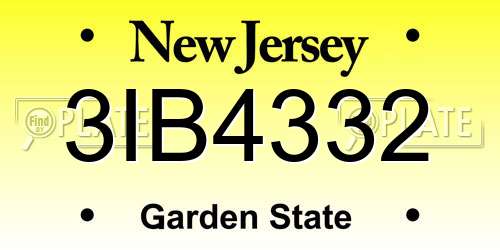 3IB4332 New Jersey License Plate