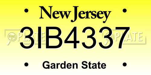 3IB4337 New Jersey License Plate