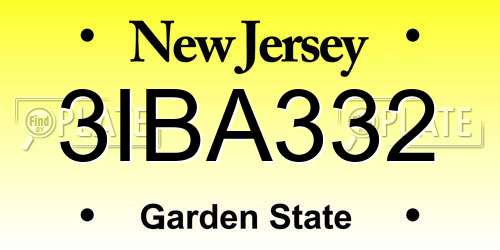 3IBA332 New Jersey License Plate