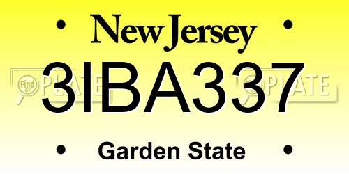 3IBA337 New Jersey License Plate