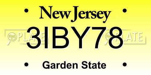 3IBY78 New Jersey License Plate
