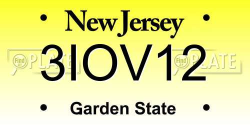 3IOV12 New Jersey License Plate