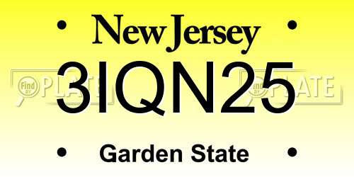 3IQN25 New Jersey License Plate