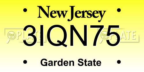 3IQN75 New Jersey License Plate