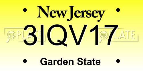 3IQV17 New Jersey License Plate
