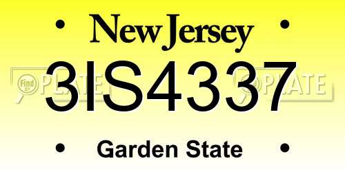 3IS4337 New Jersey License Plate