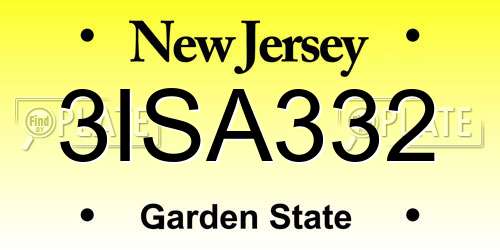 3ISA332 New Jersey License Plate
