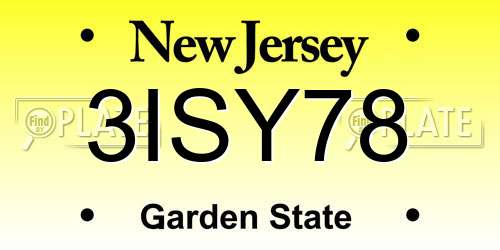 3ISY78 New Jersey License Plate