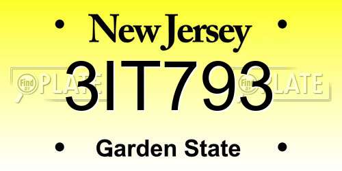 3IT793 New Jersey License Plate
