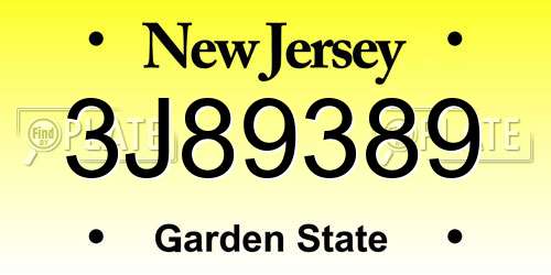 3J89389 New Jersey License Plate