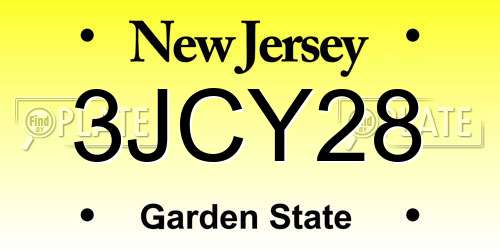 3JCY28 New Jersey License Plate