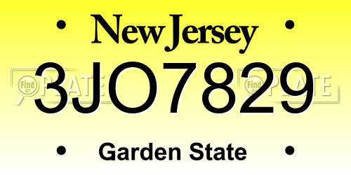 3JO7829 New Jersey License Plate
