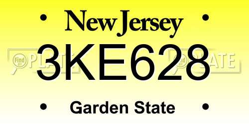 3KE628 New Jersey License Plate