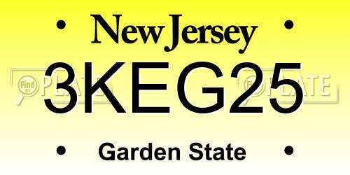 3KEG25 New Jersey License Plate