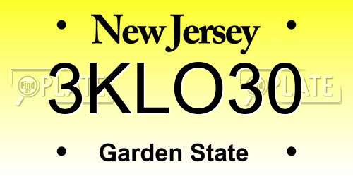 3KLO30 New Jersey License Plate