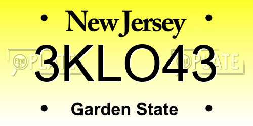 3KLO43 New Jersey License Plate