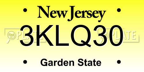 3KLQ30 New Jersey License Plate