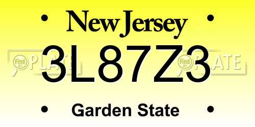 3L87Z3 New Jersey License Plate