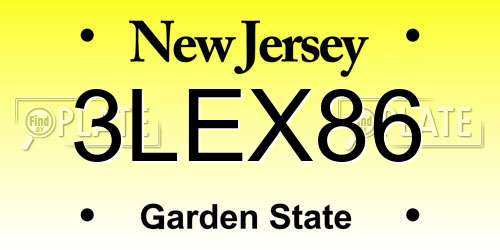 3LEX86 New Jersey License Plate