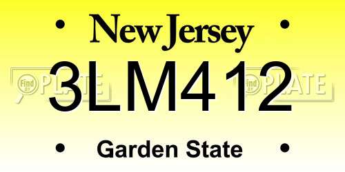 3LM412 New Jersey License Plate