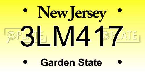 3LM417 New Jersey License Plate