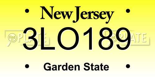 3LO189 New Jersey License Plate