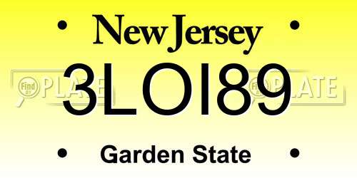 3LOI89 New Jersey License Plate