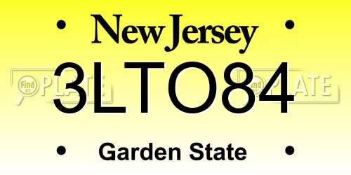 3LTO84 New Jersey License Plate