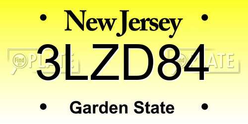 3LZD84 New Jersey License Plate