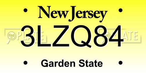 3LZQ84 New Jersey License Plate