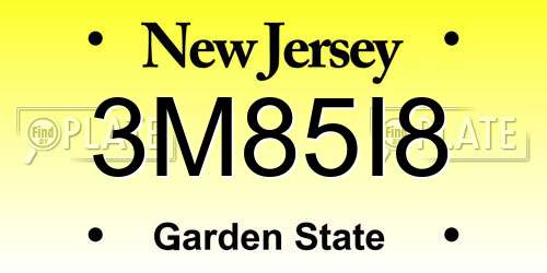 3M85I8 New Jersey License Plate