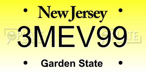 3MEV99 New Jersey License Plate