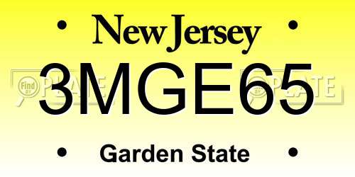 3MGE65 New Jersey License Plate