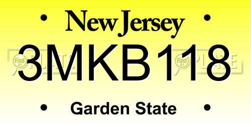 3MKB118 New Jersey License Plate