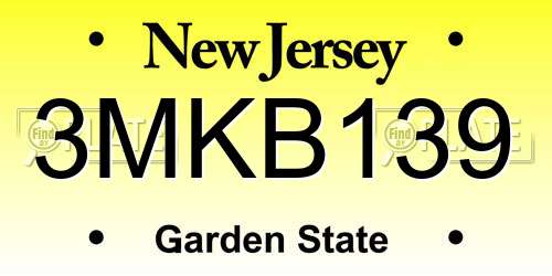 3MKB139 New Jersey License Plate