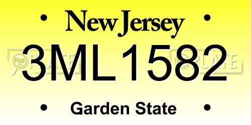 3ML1582 New Jersey License Plate