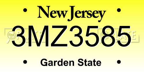 3MZ3585 New Jersey License Plate